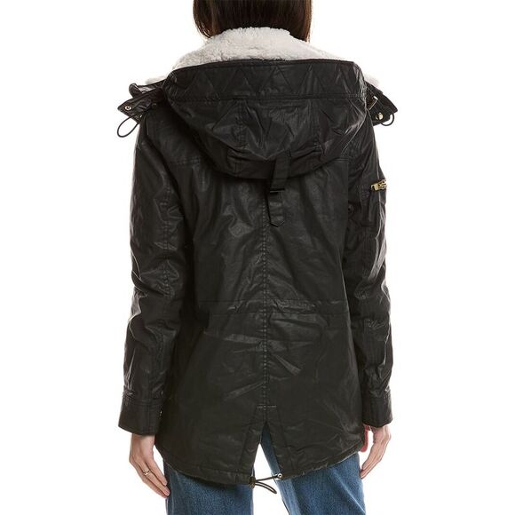 Sam. Womens  Devon Shearling-Trim Coat, Black - Picture 2 of 3